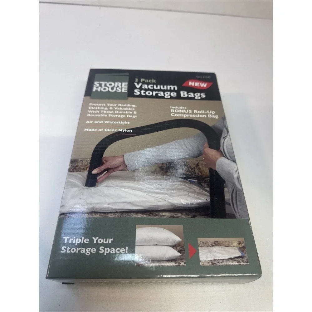 3-Pack Vacuum Storage Bags (1 Large, 2Med) Plus Bonus Roll Up Bag